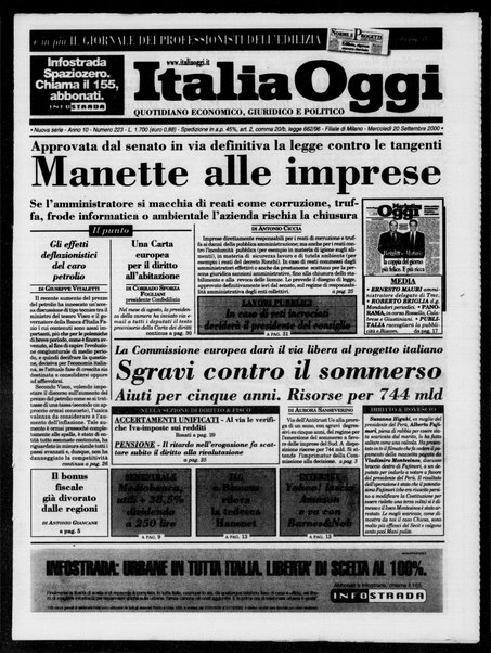 Italia oggi : quotidiano di economia finanza e politica